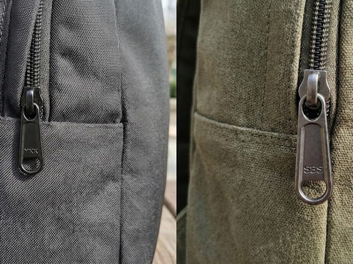 YKK vs SBS zipper comparison showing quality differences in jacket hardware