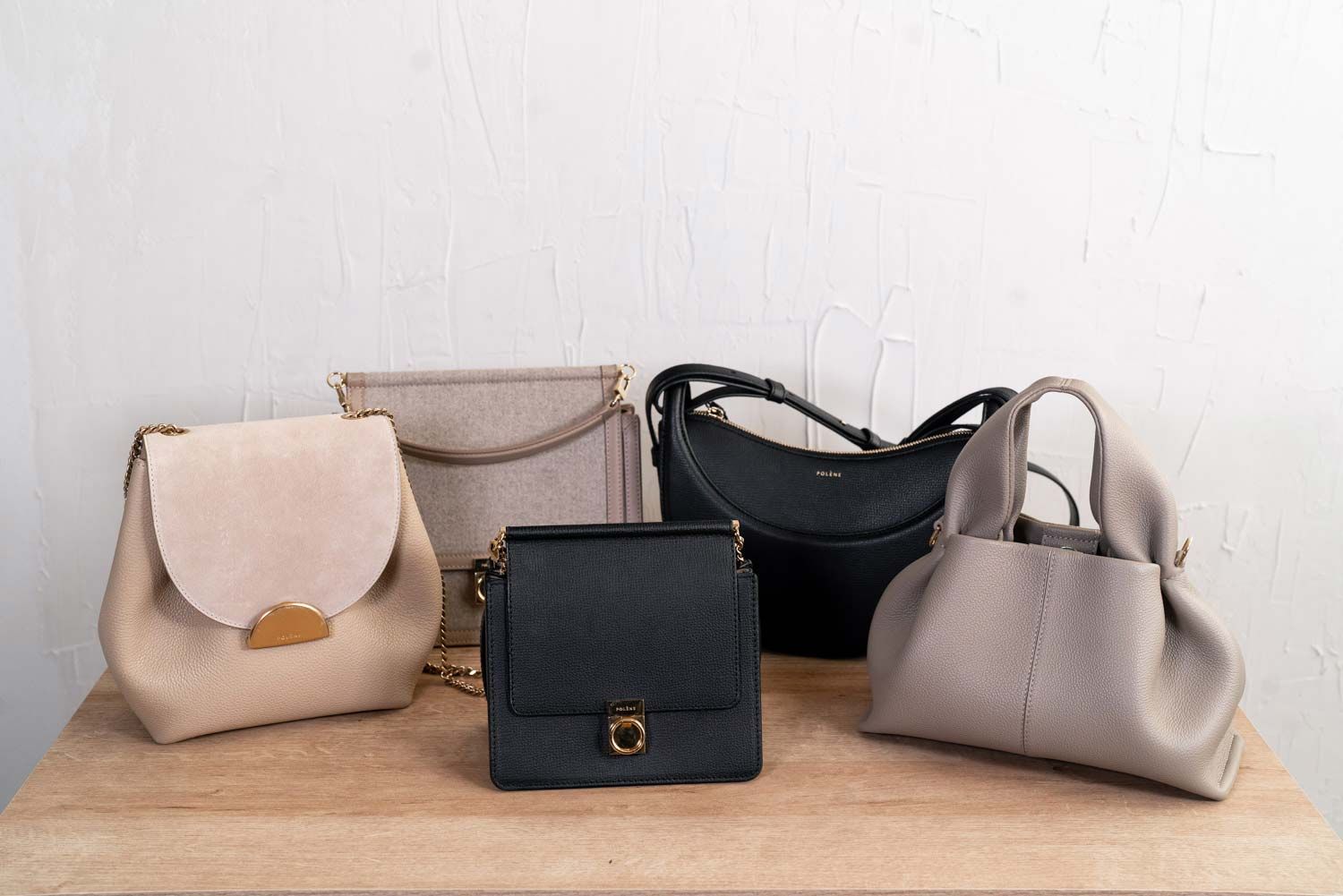 Polène Paris designer handbag showcasing sculptural French design