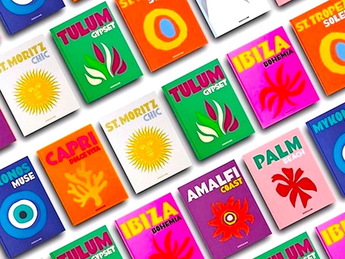 Assouline Travel Series books with exotic colorful covers displayed as luxury home decor