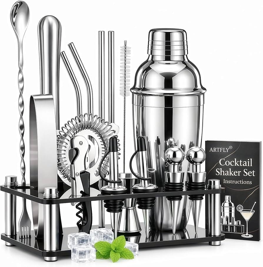 Professional cocktail shaker bartender set with stainless steel tools