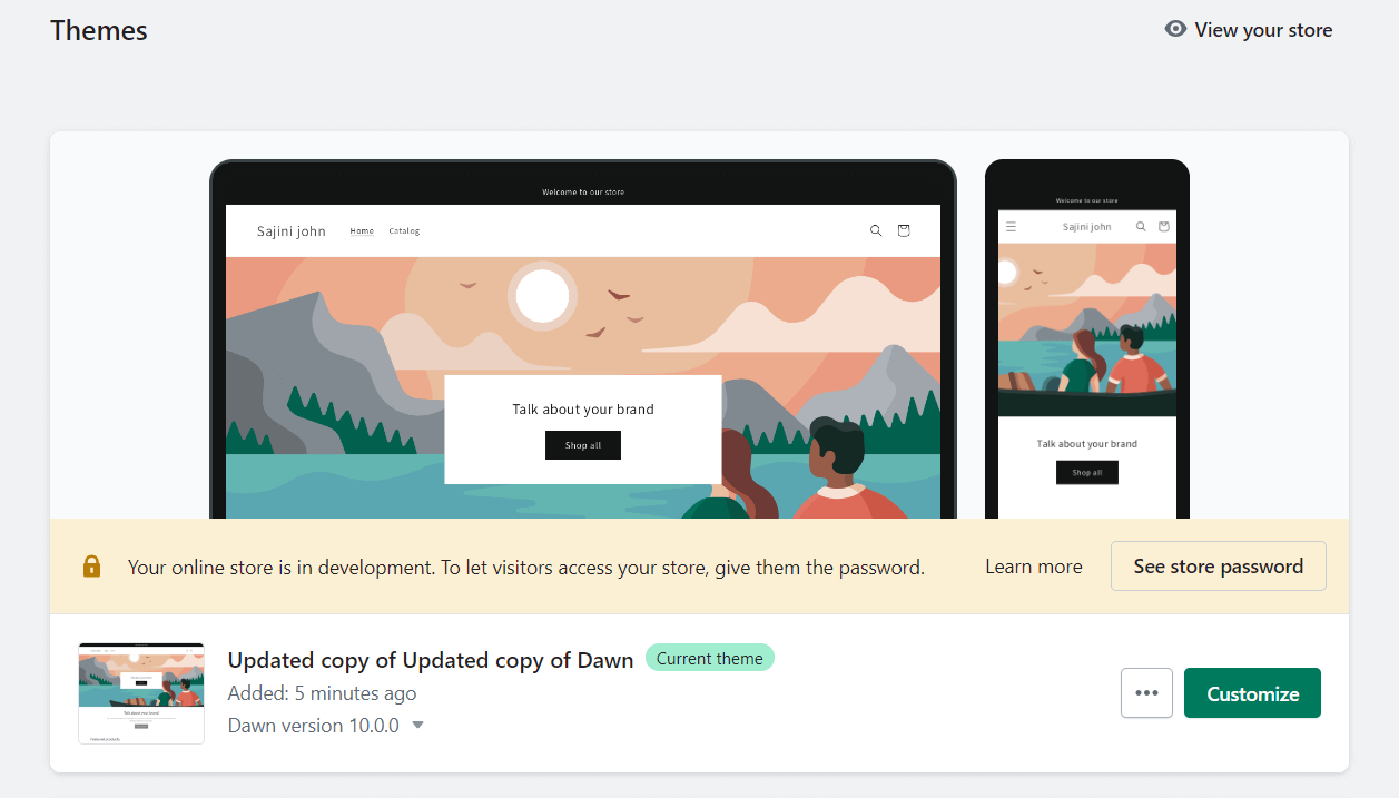 Shopify Dawn theme storefront screenshot