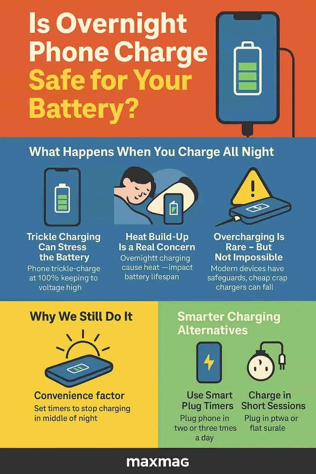 Smartphone charging safely overnight with battery health considerations