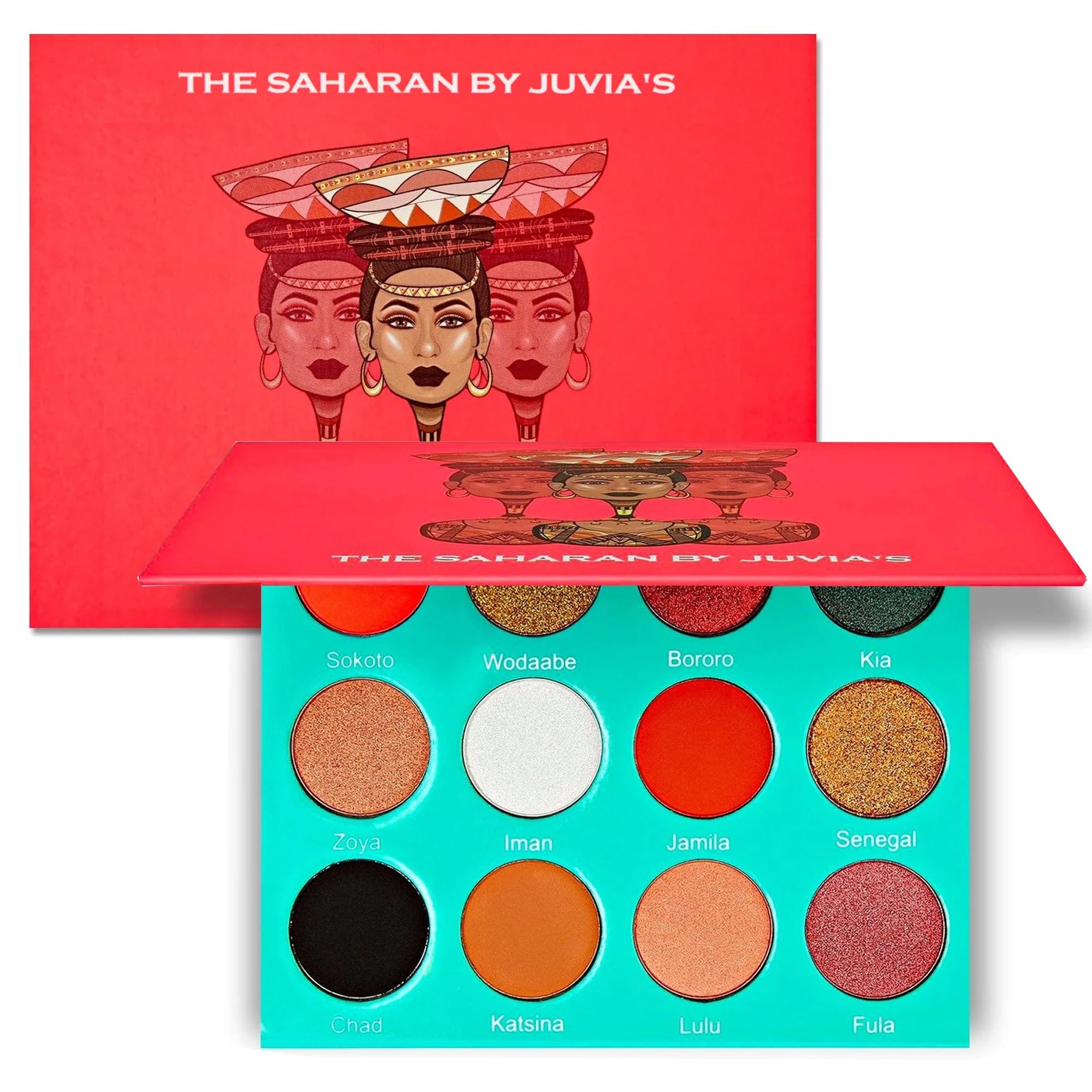 Juvia's Place The Saharan eyeshadow palette with highly pigmented reds, blacks and golds