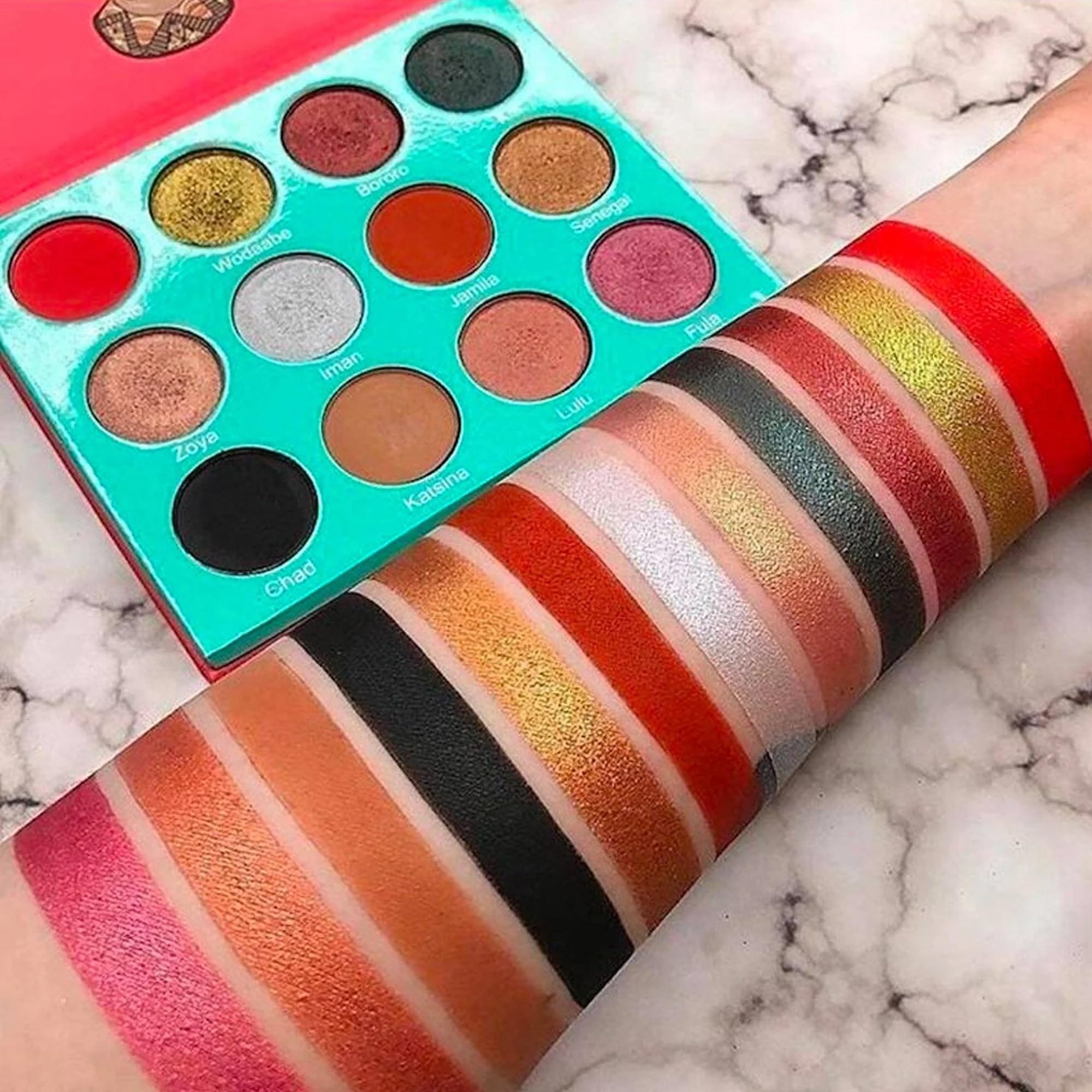 Juvia's Place Saharan eyeshadow palette showing intense pigmentation