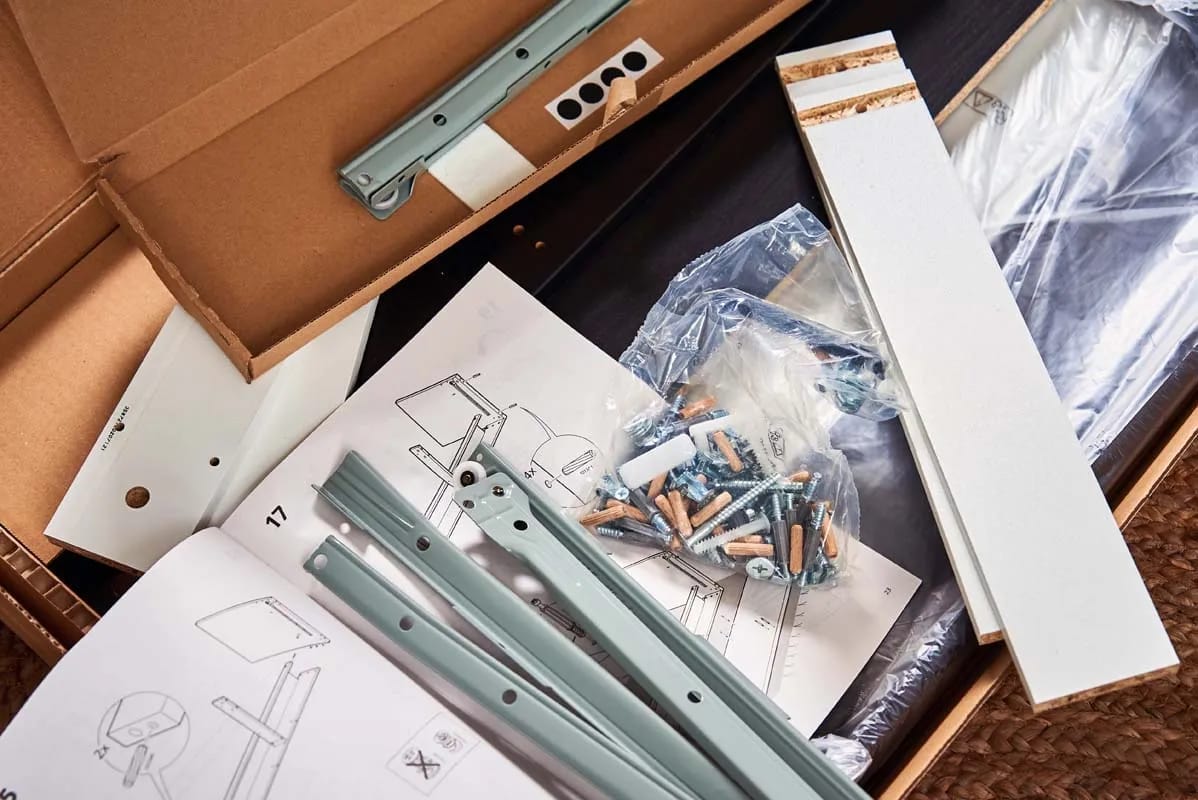 Furniture assembly process showing flat-pack logistics challenges