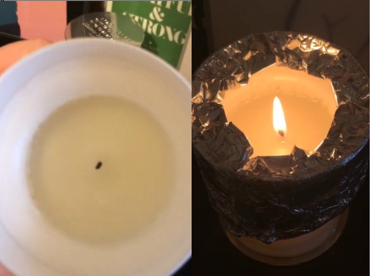Candle tunneling example showing wax waste around the edges of a candle jar