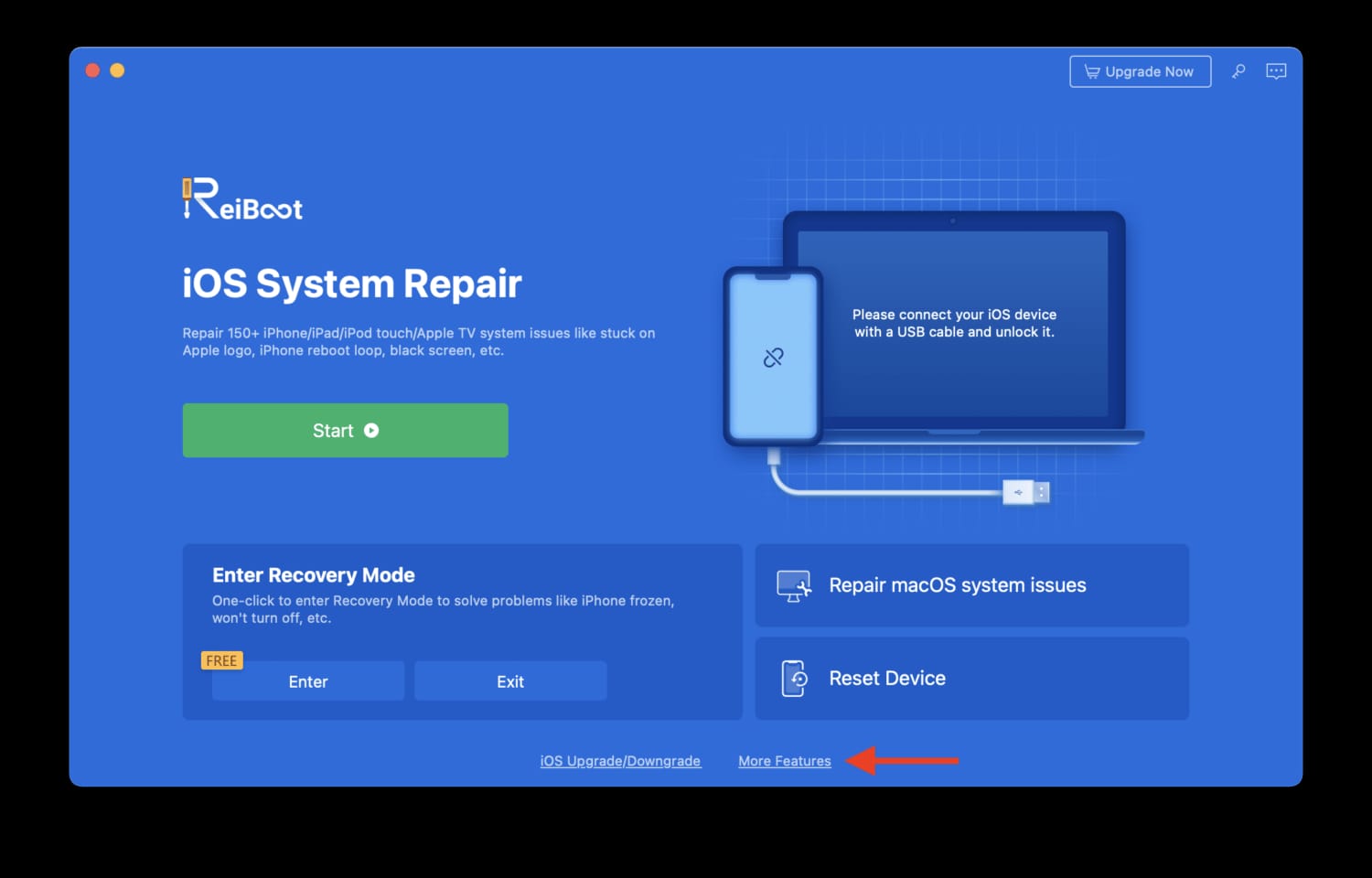 Tenorshare ReiBoot interface showing iOS system repair options