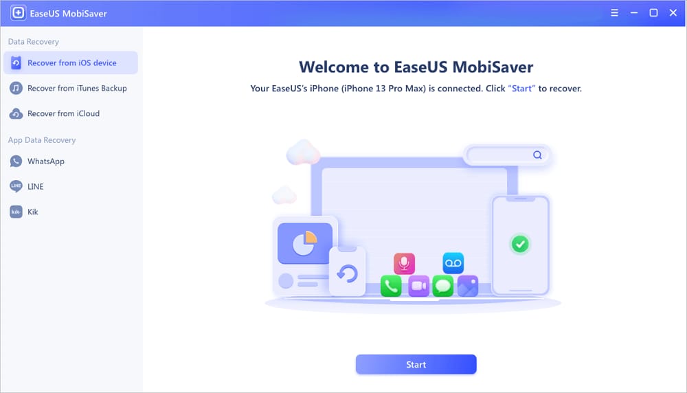 EaseUS MobiSaver iPhone data recovery software interface
