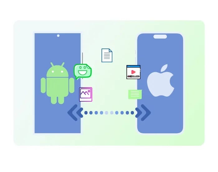 WhatsApp transfer between phones illustration showing data migration