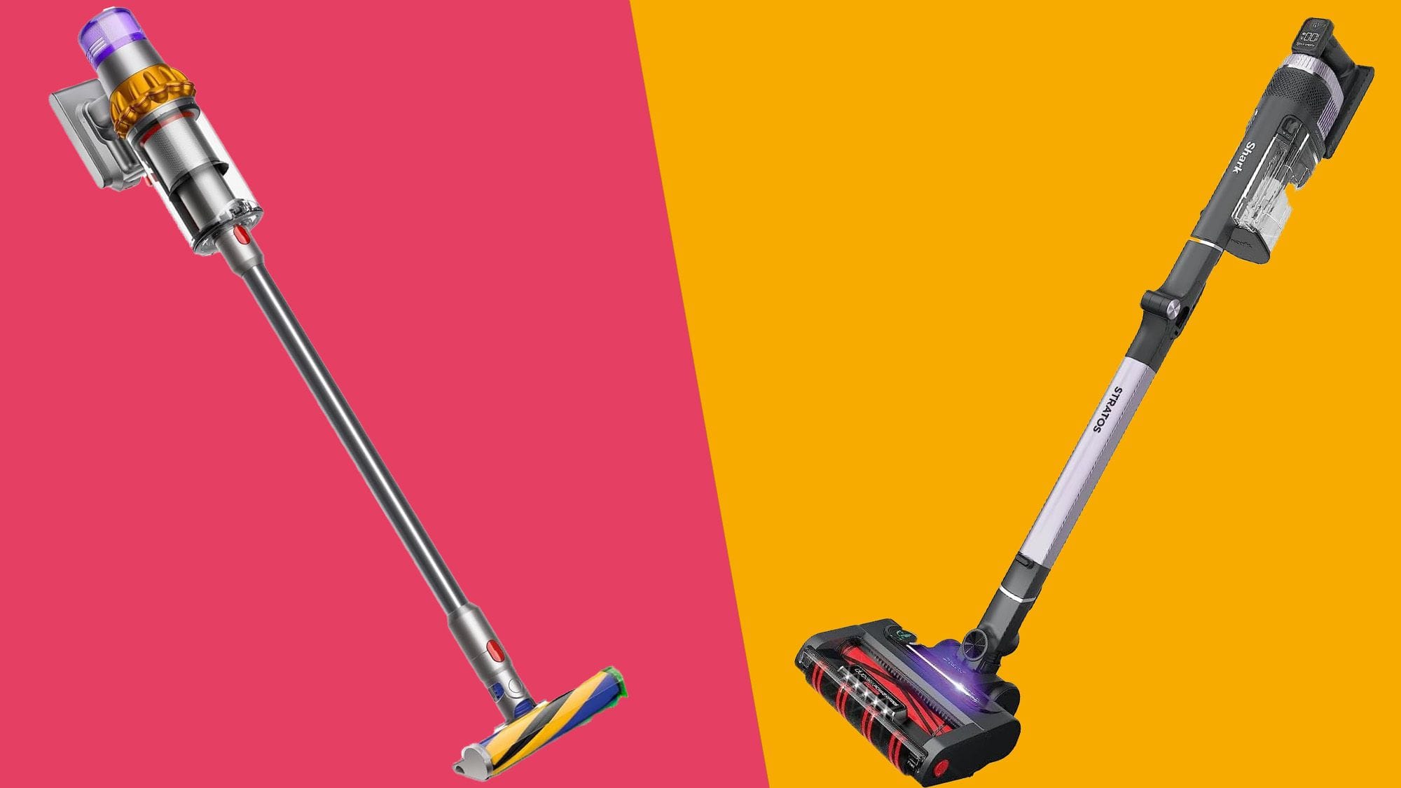 Shark Stratos vs Dyson V15 Detect cordless vacuum side by side comparison