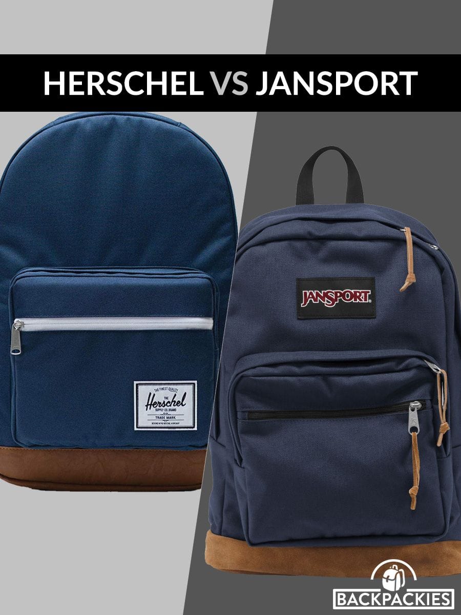 Herschel vs JanSport backpack comparison showing Pop Quiz and Right Pack side by side