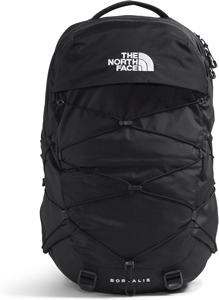 The North Face Borealis Backpack in black with water bottle pockets and sternum strap