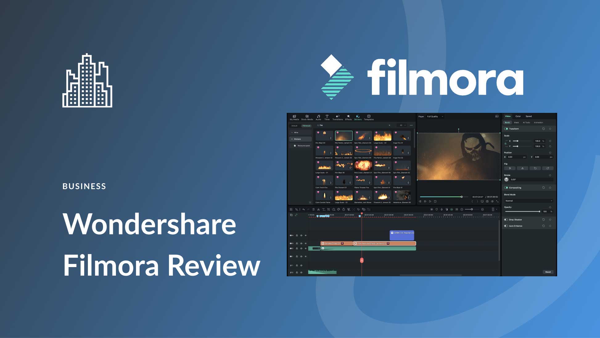 Wondershare Filmora review showing features and pricing overview from Elegant Themes