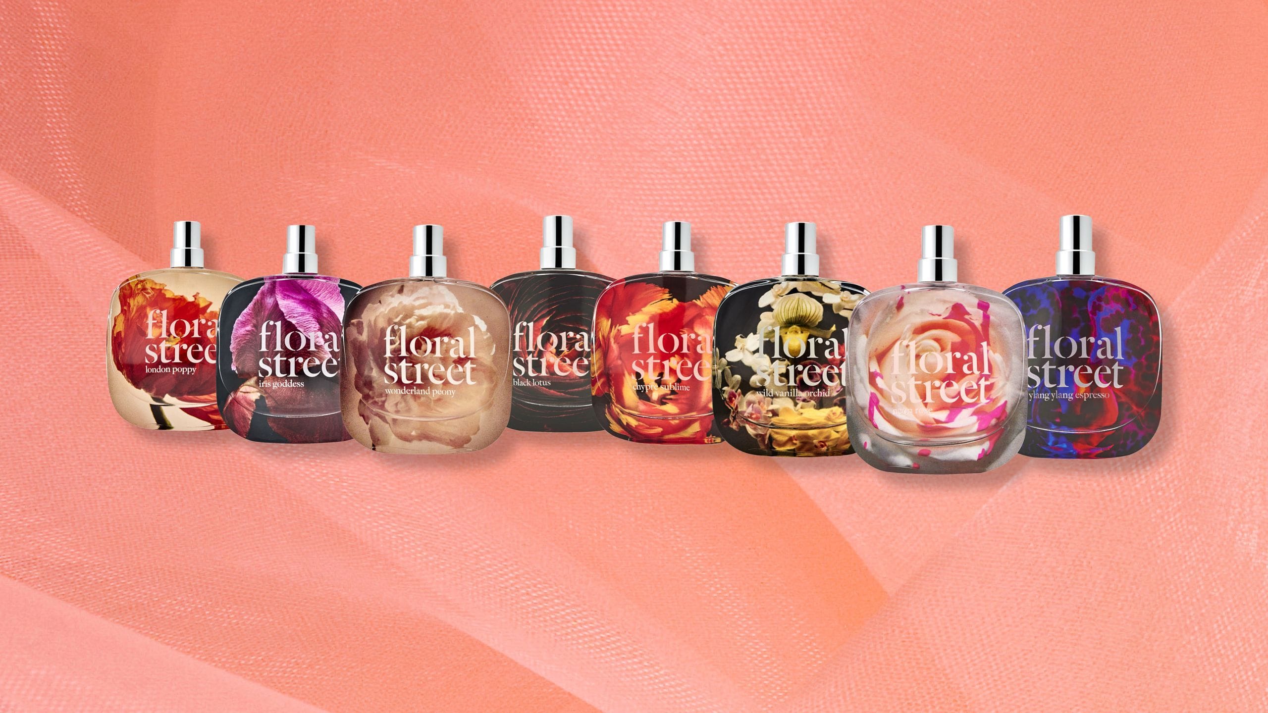 Floral Street perfume collection displayed at Sephora featuring colorful bottles and vibrant branding