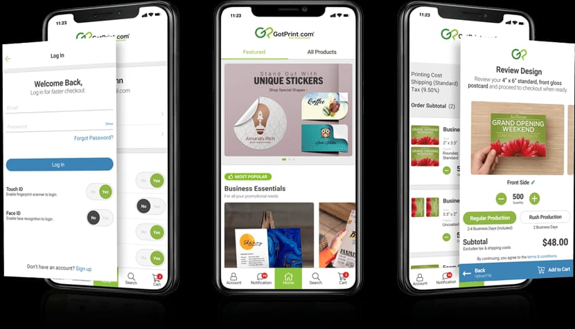 GotPrint online printing service mobile app and ordering platform interface