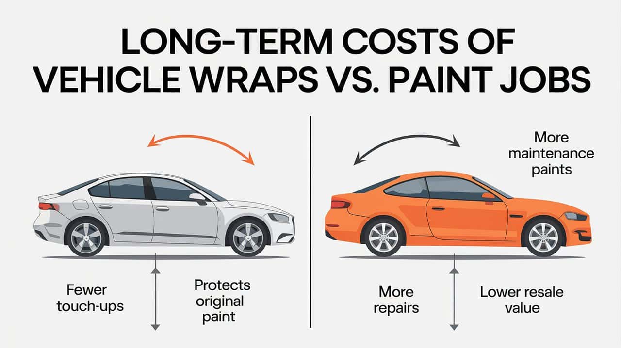 Vehicle wrap versus professional paint job cost comparison infographic