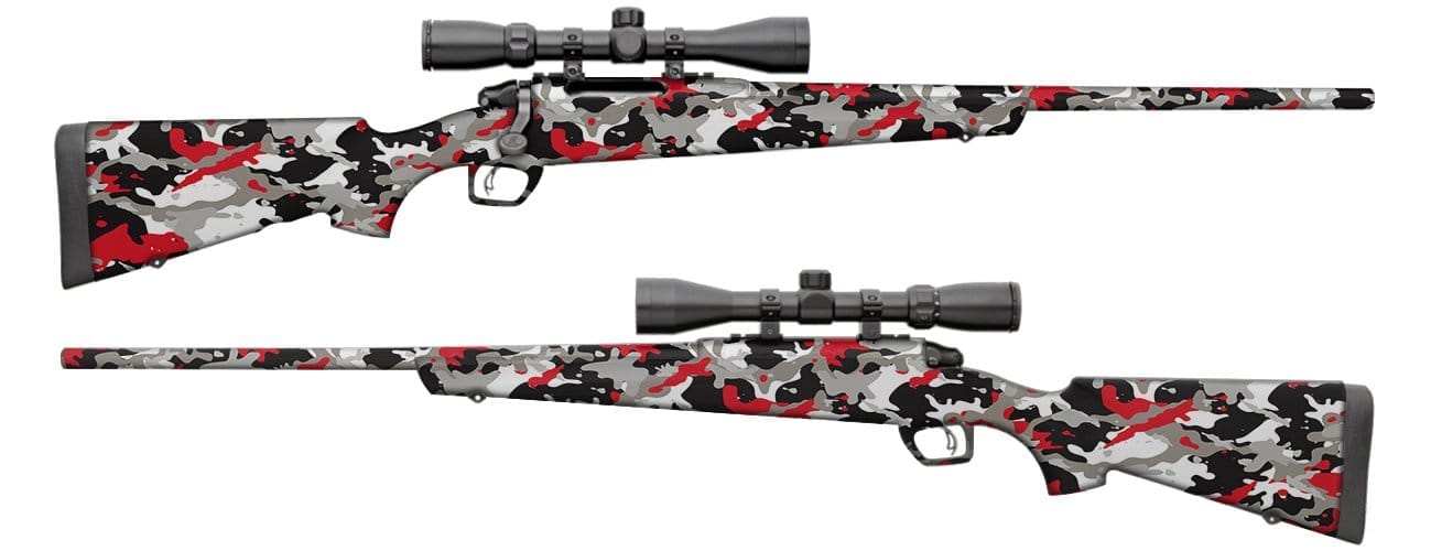 GunWraps rifle vinyl wrap in red camo pattern