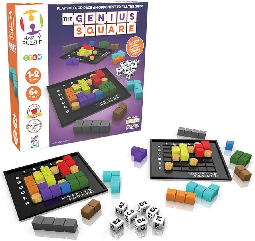 The Genius Square puzzle game by The Happy Puzzle Company displayed on Amazon