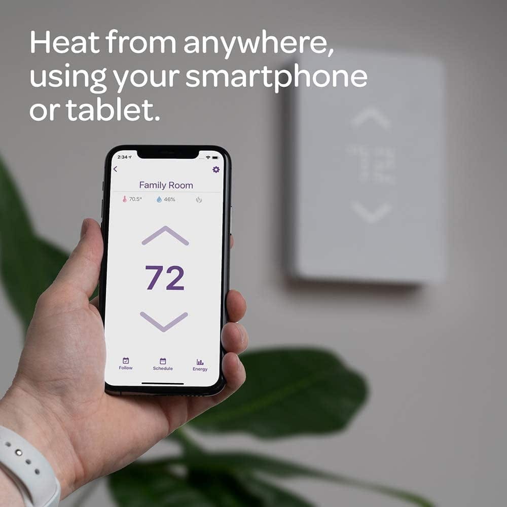 Mysa smart thermostat installed on wall for electric baseboard heating