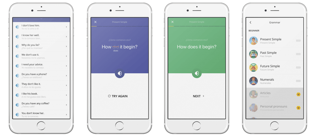 Lingualeo e-learning app development interface showcasing language learning features