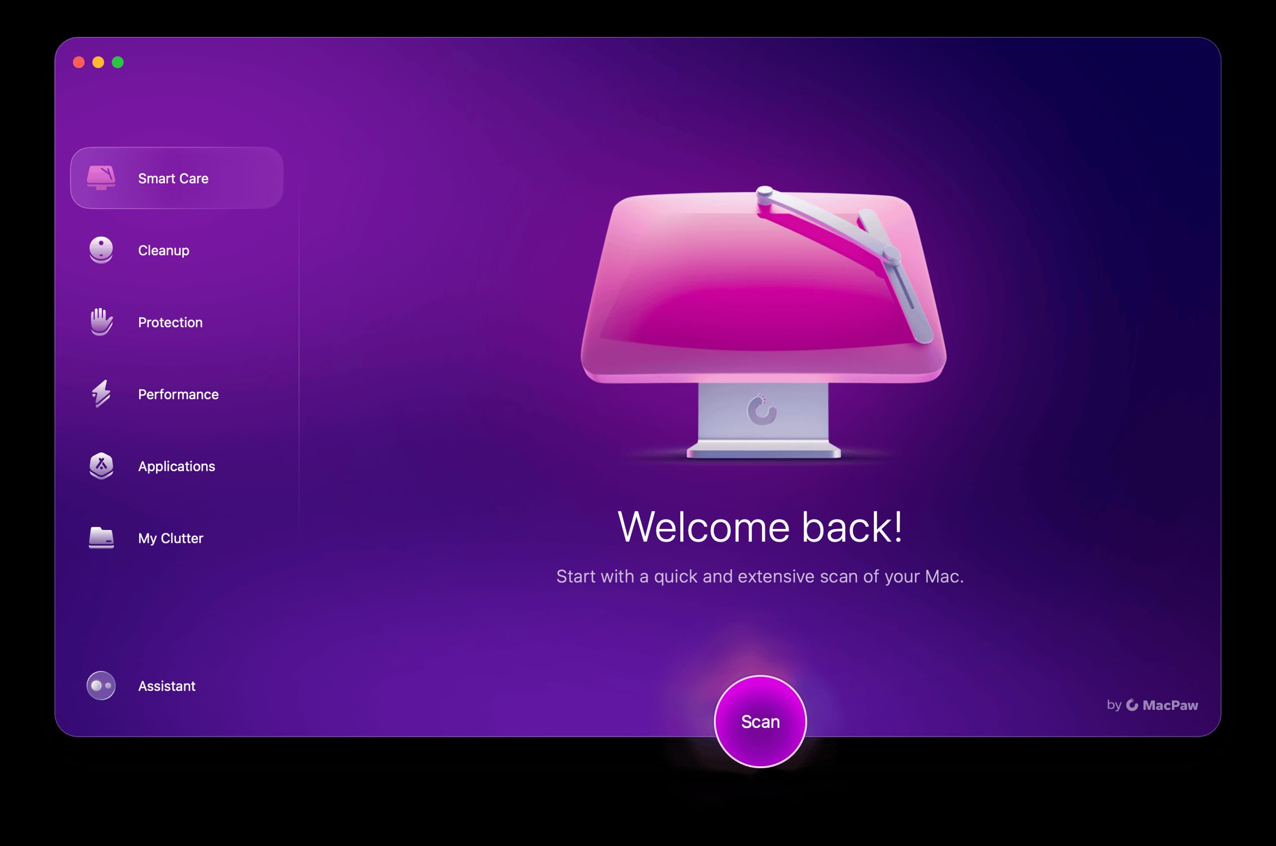 CleanMyMac X redesigned interface dashboard showing system optimization features on macOS