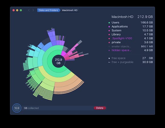 DaisyDisk Mac app interactive sunburst disk space visualization