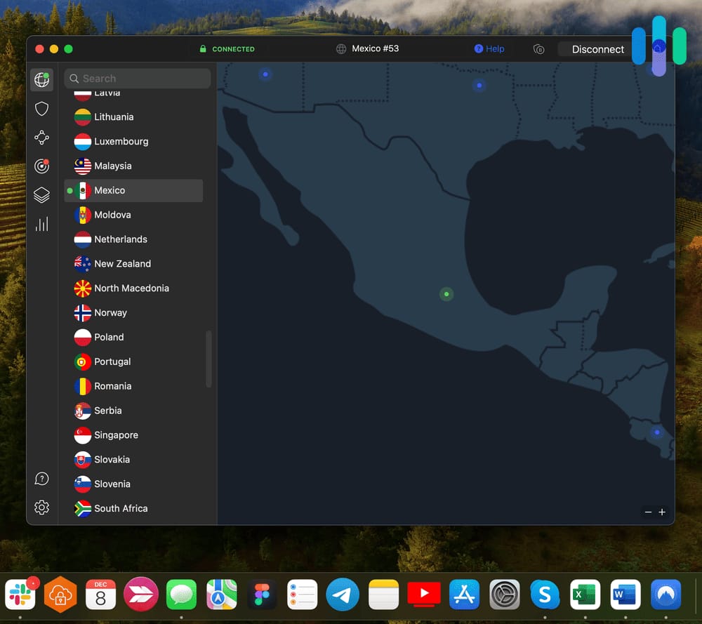 NordVPN Mac app interface dashboard