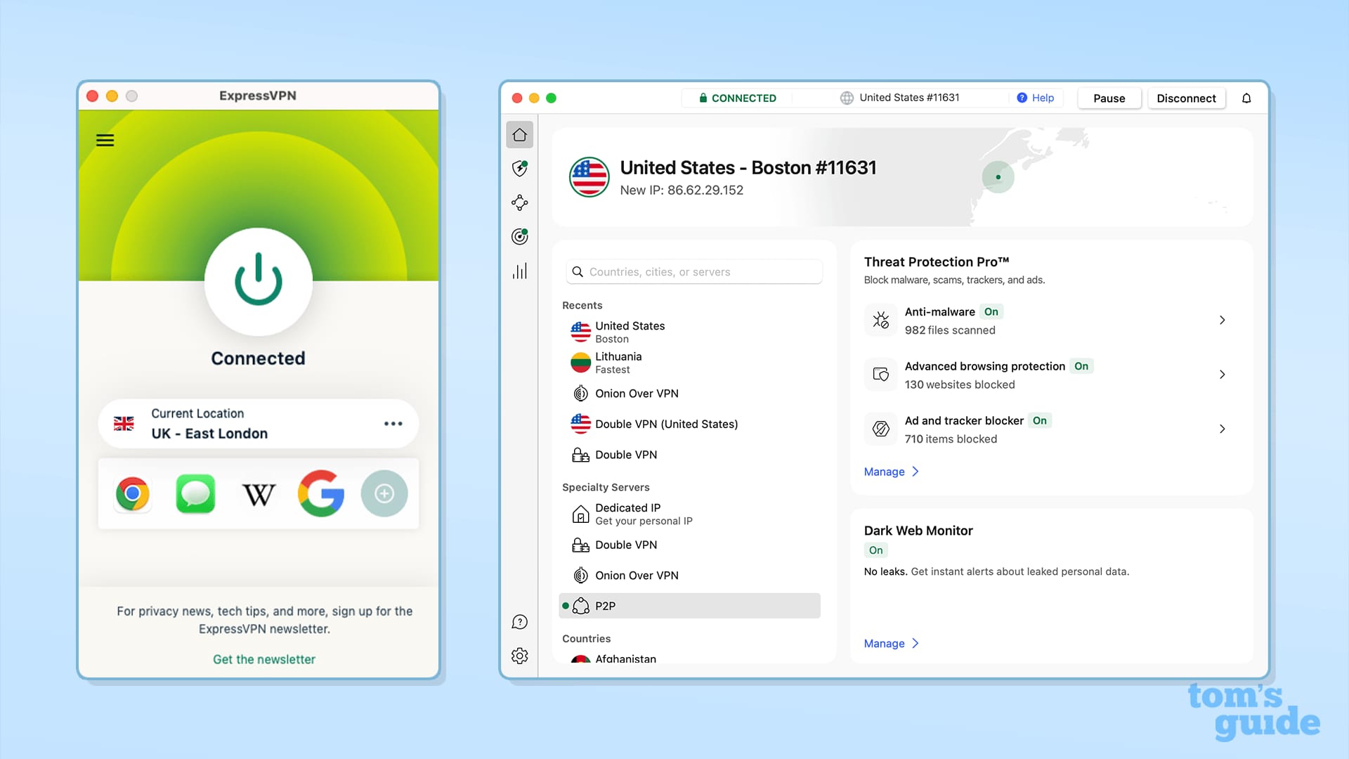 NordVPN review interface showing security features