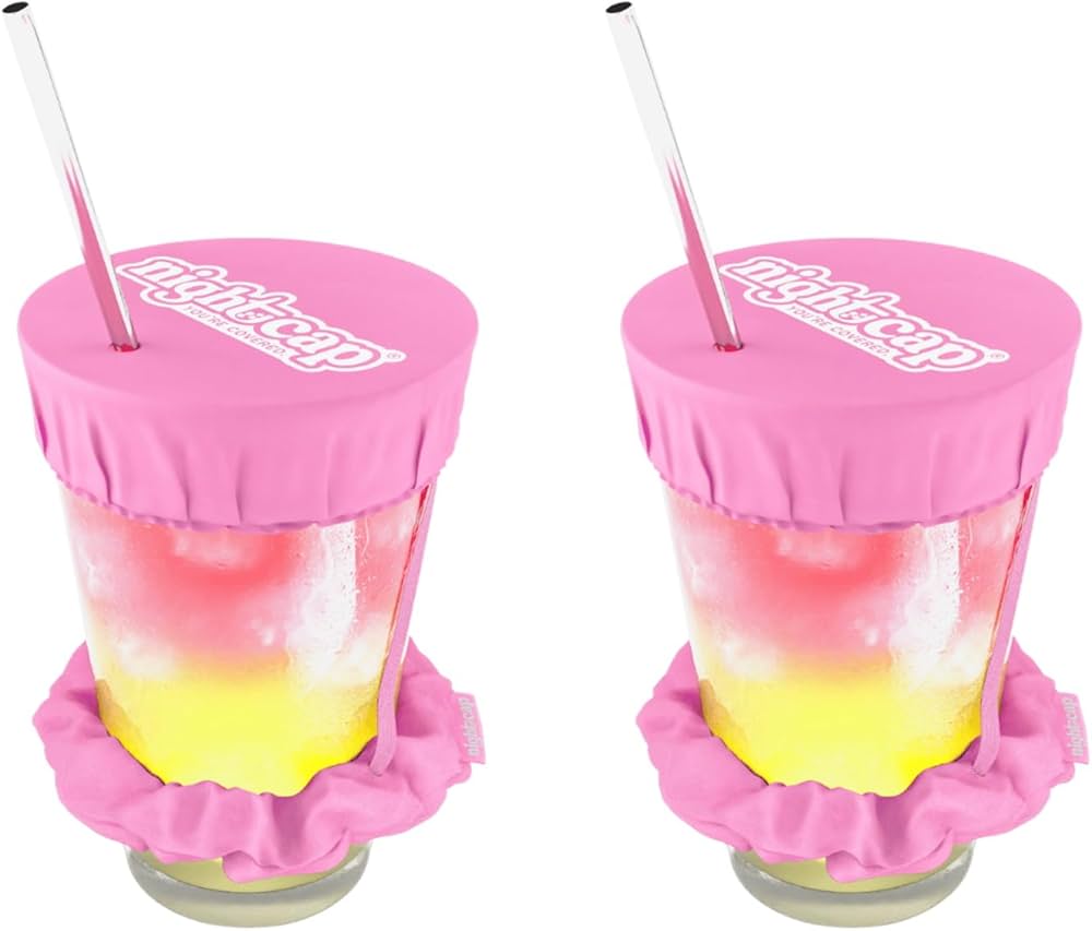 NightCap drink cover scrunchie shown on glass demonstrating coverage