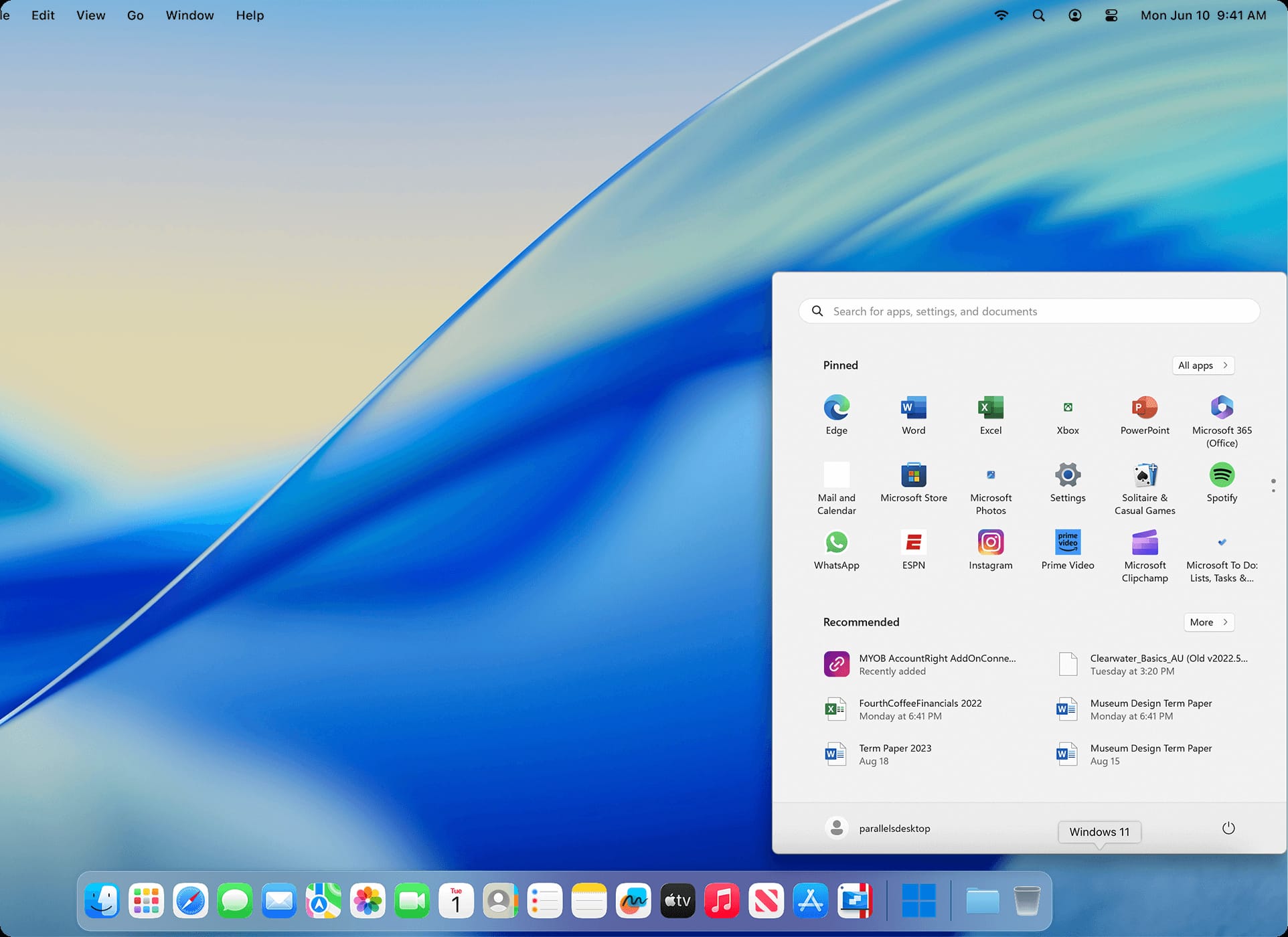 Parallels Desktop for Mac running Windows 11 on Apple Silicon