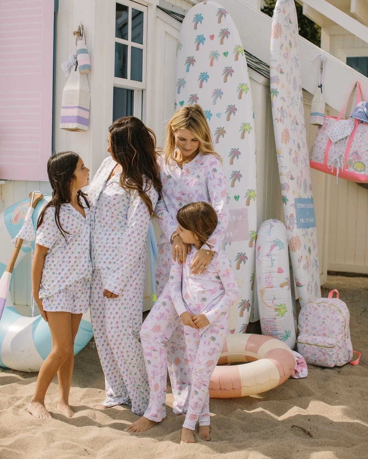 Stoney Clover Lane x Roller Rabbit Collection featuring iconic whimsical prints and matching pajama sets