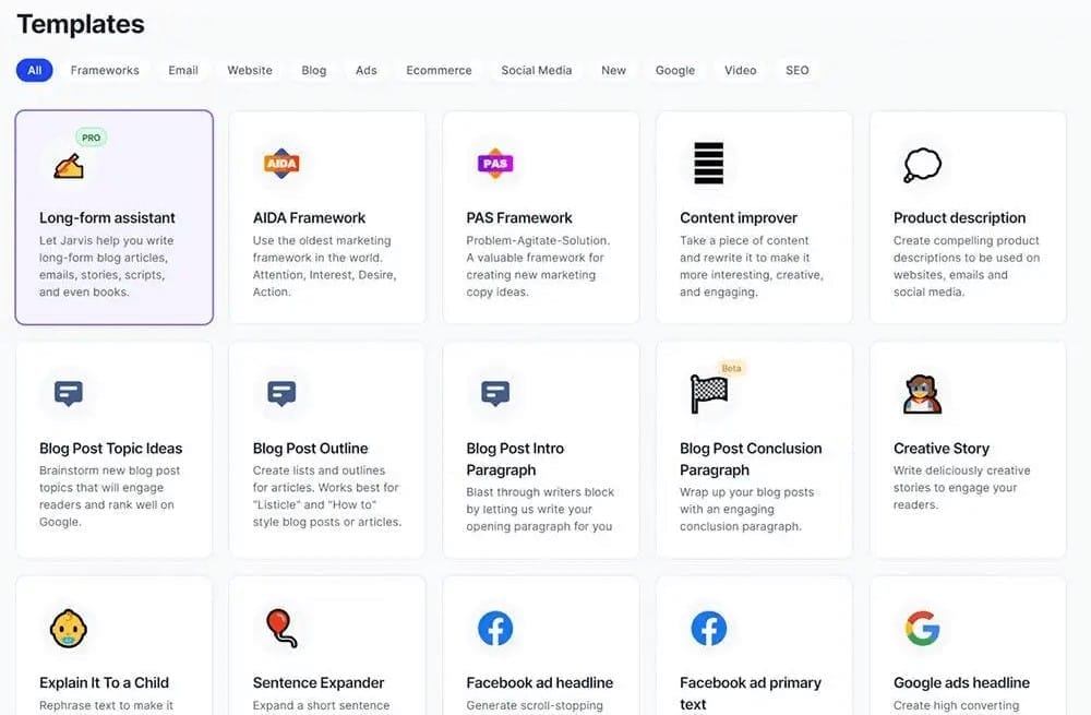 Jasper AI writing tool dashboard and interface overview