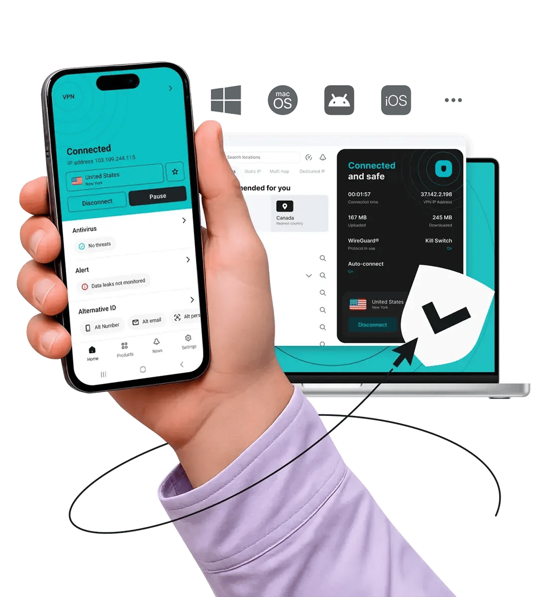 Surfshark VPN app download interface showing multi-platform support