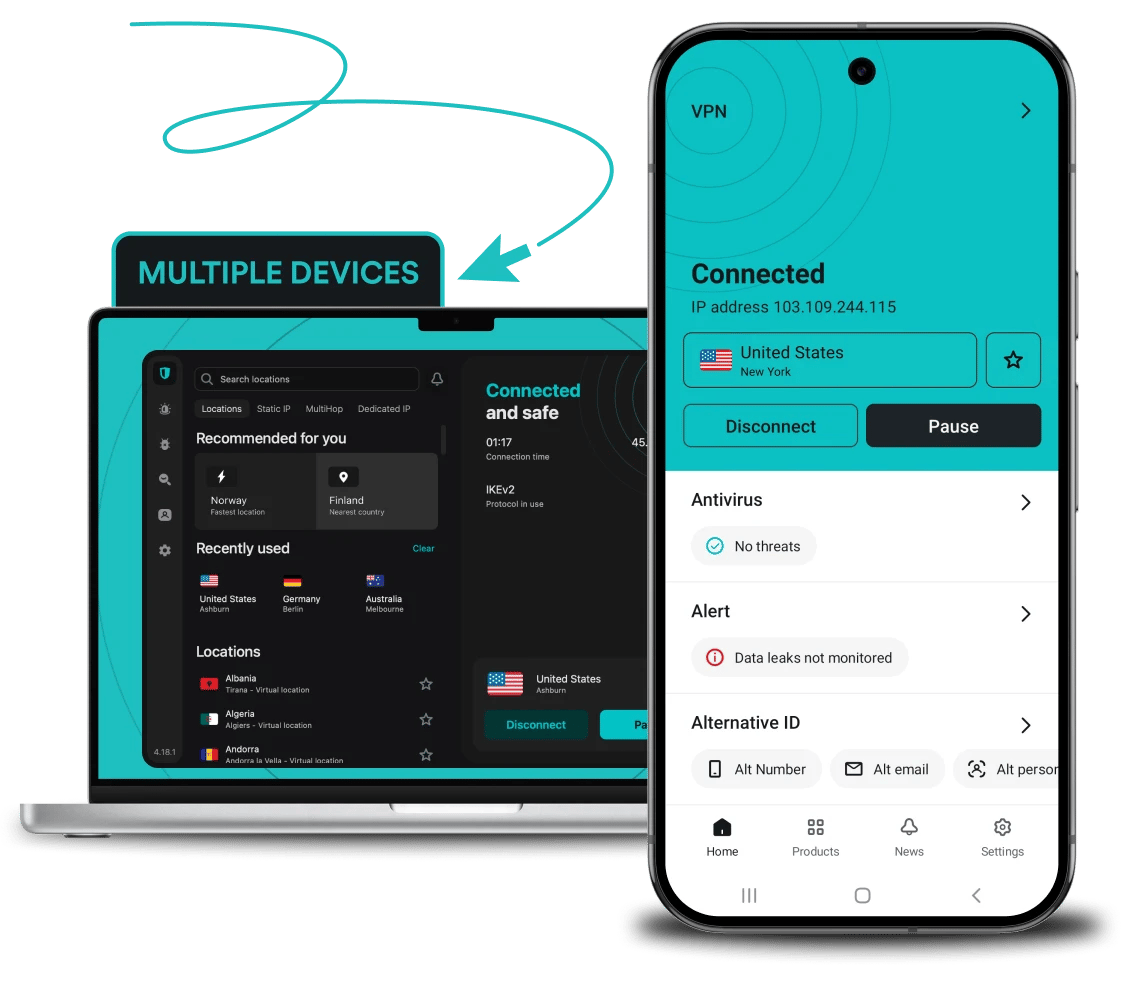 Surfshark VPN running on multiple devices simultaneously