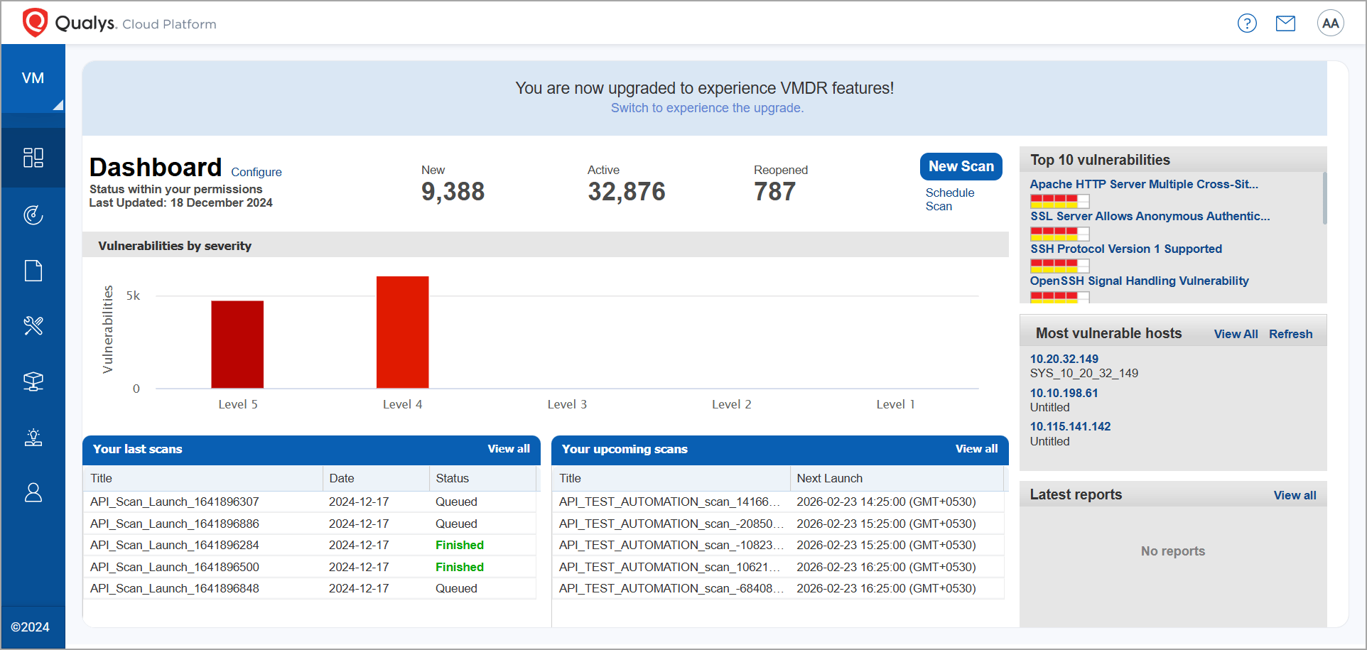 Qualys VMDR vulnerability management dashboard interface