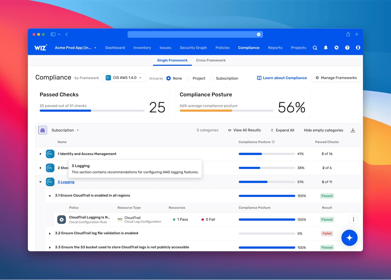 Wiz cloud security posture management CSPM platform interface