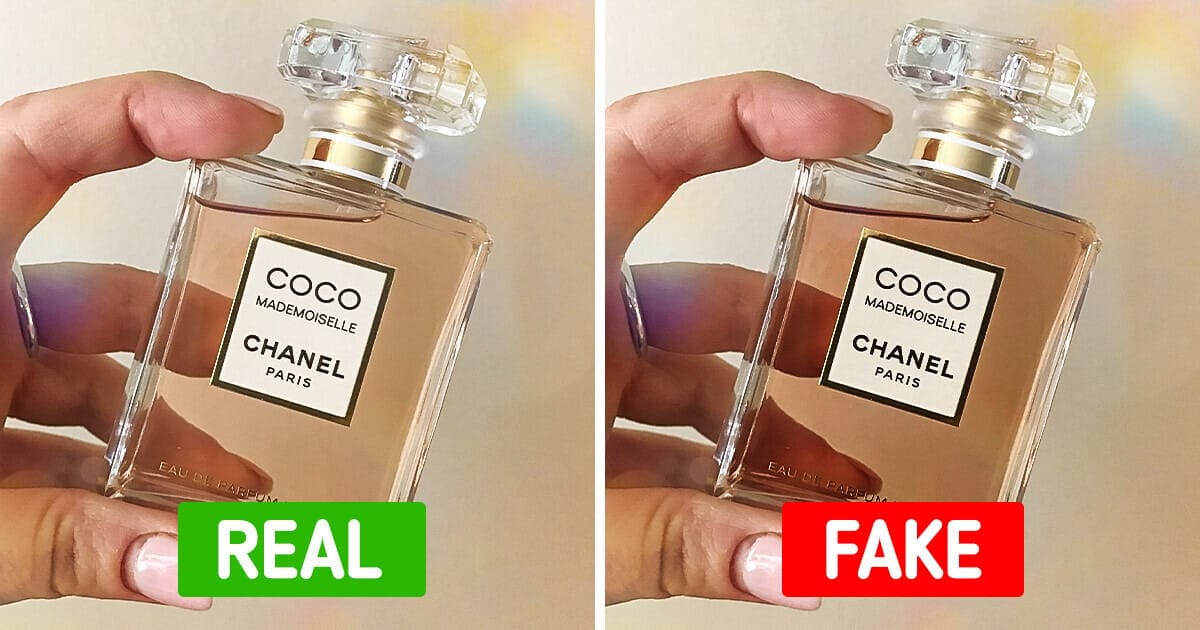 Guide showing how to spot fake vs authentic perfume with comparison examples