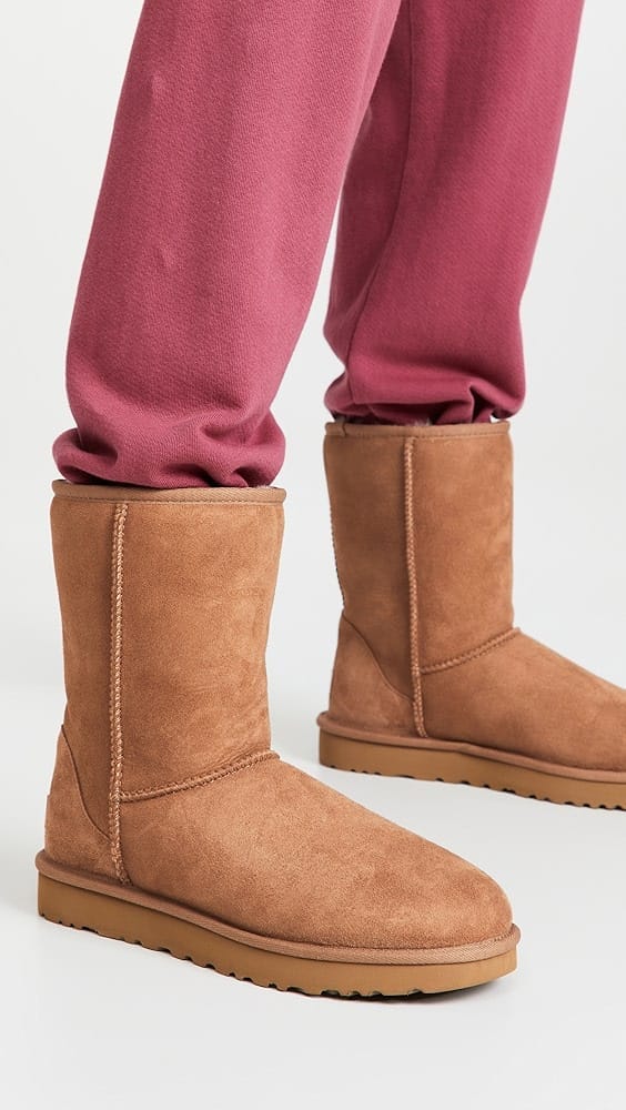 UGG Classic Short II Boots in chestnut color showcasing the iconic sheepskin design