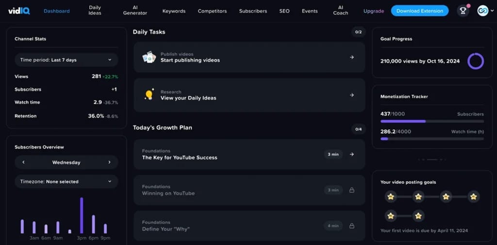 VidIQ dashboard and review showing tool interface for YouTube ranking