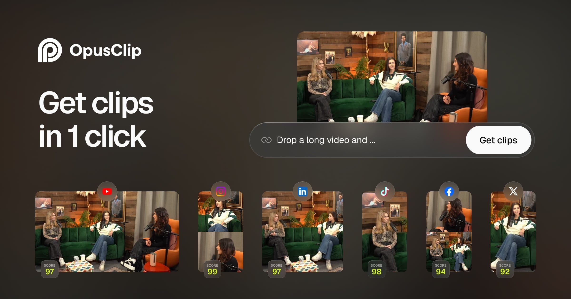 Opus Clip AI video clipping tool official interface
