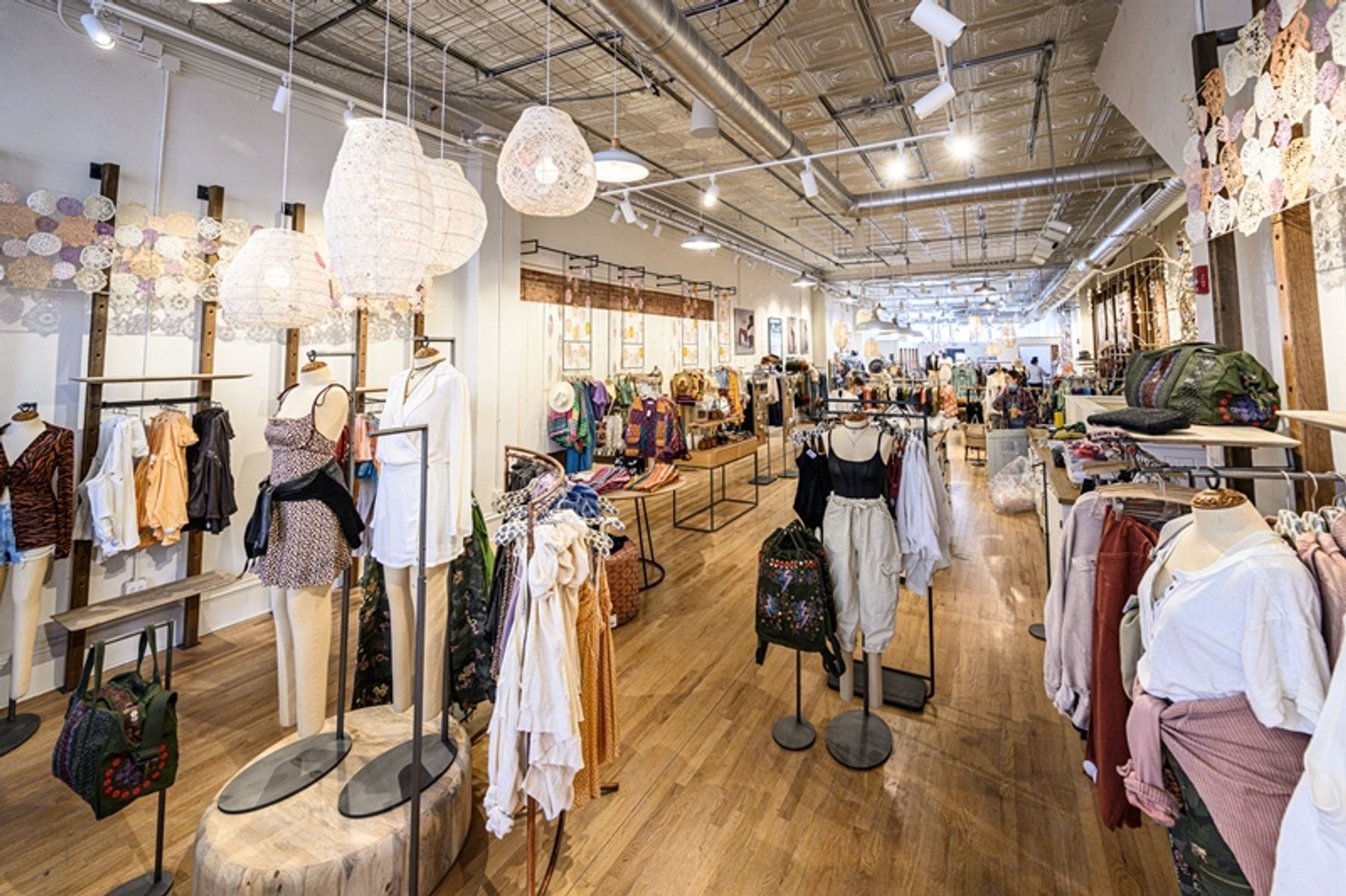 Free People bohemian clothing store showcasing their unique brand aesthetic and store experience