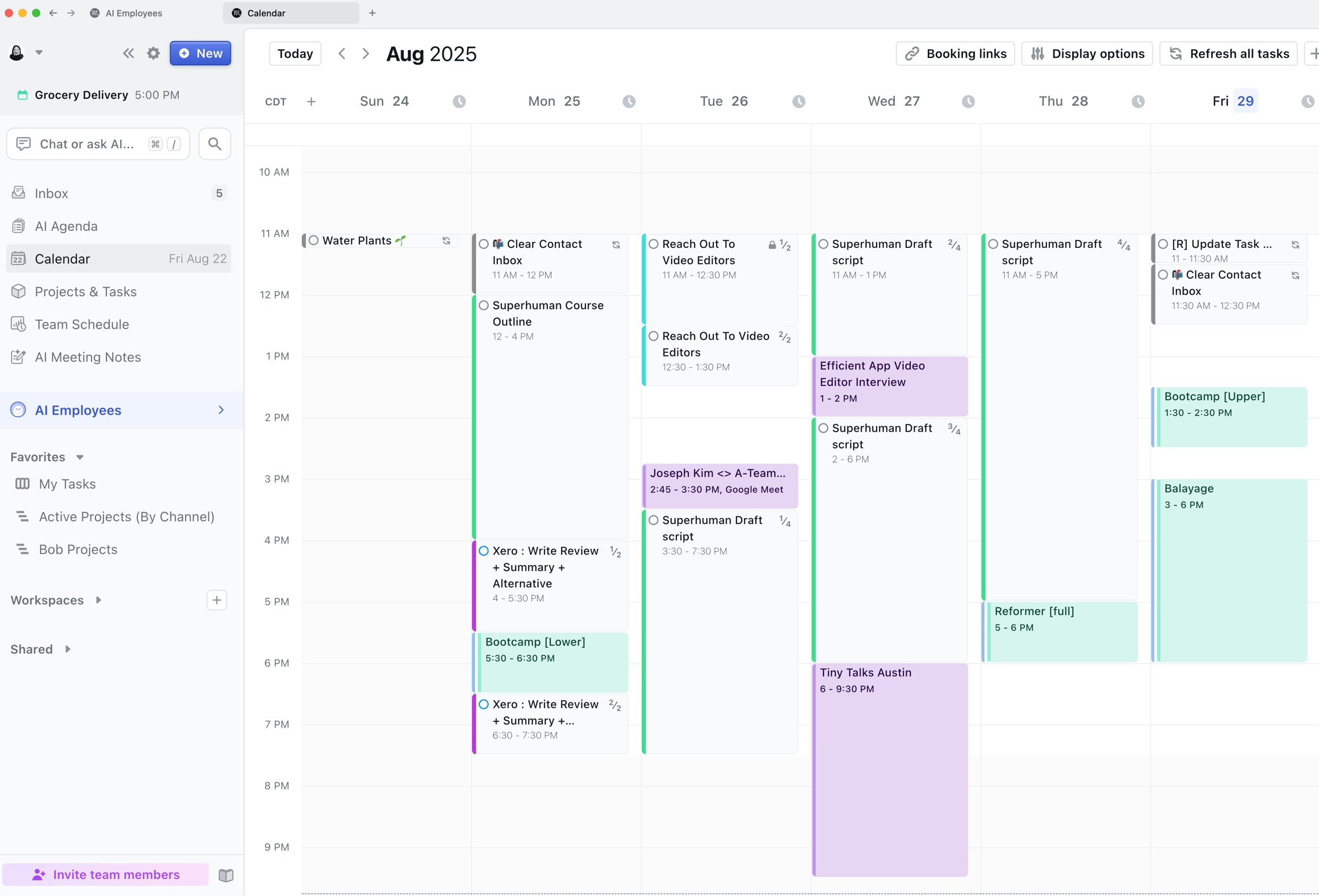 Motion AI calendar app interface showing automated scheduling and time blocking for tasks