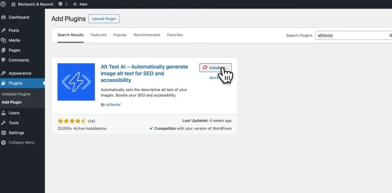 AltText.ai WordPress plugin interface automating bulk image alt text generation for SEO