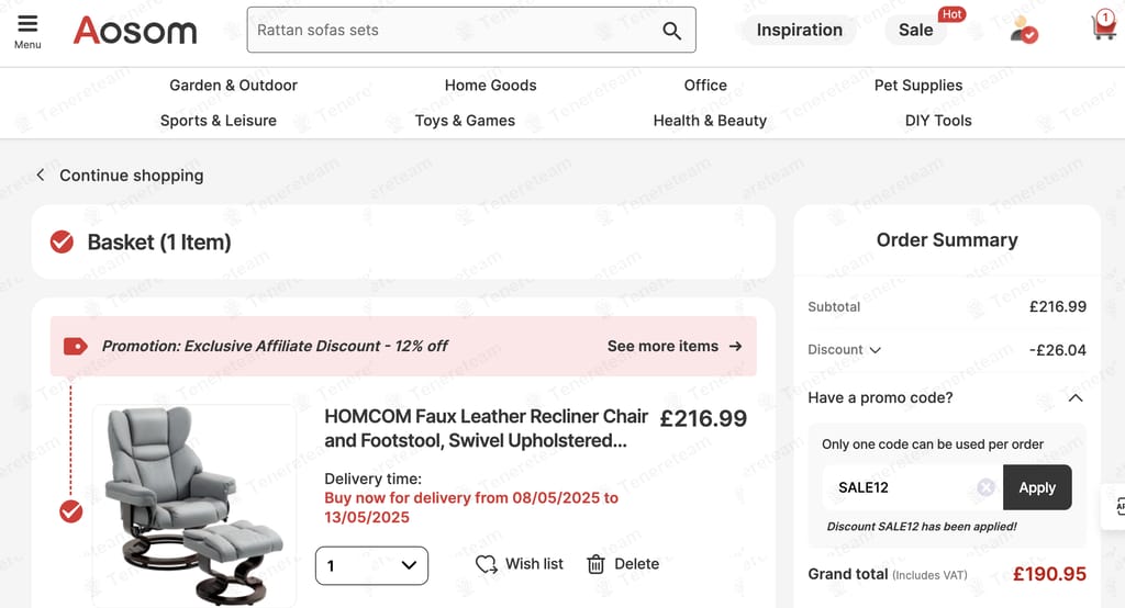 Aosom UK coupon code tested July 2026 – Coupons Scout
