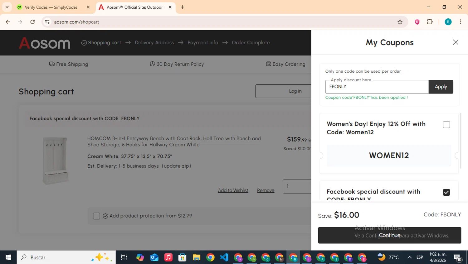 Aosom.com coupon code tested September 2026 – Coupons Scout