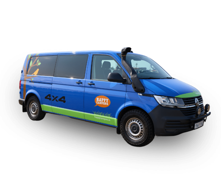 Happy Campers Iceland 4x4 campervan rental vehicle parked at scenic outdoor location