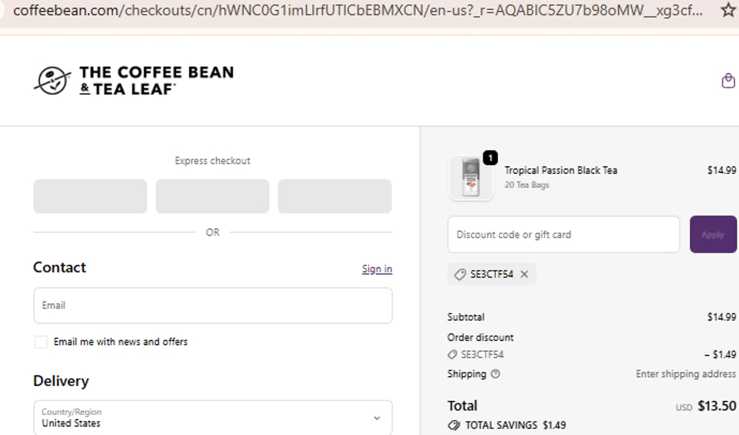 The Coffee Bean & Tea Leaf coupon code tested June 2026 – Coupons Scout