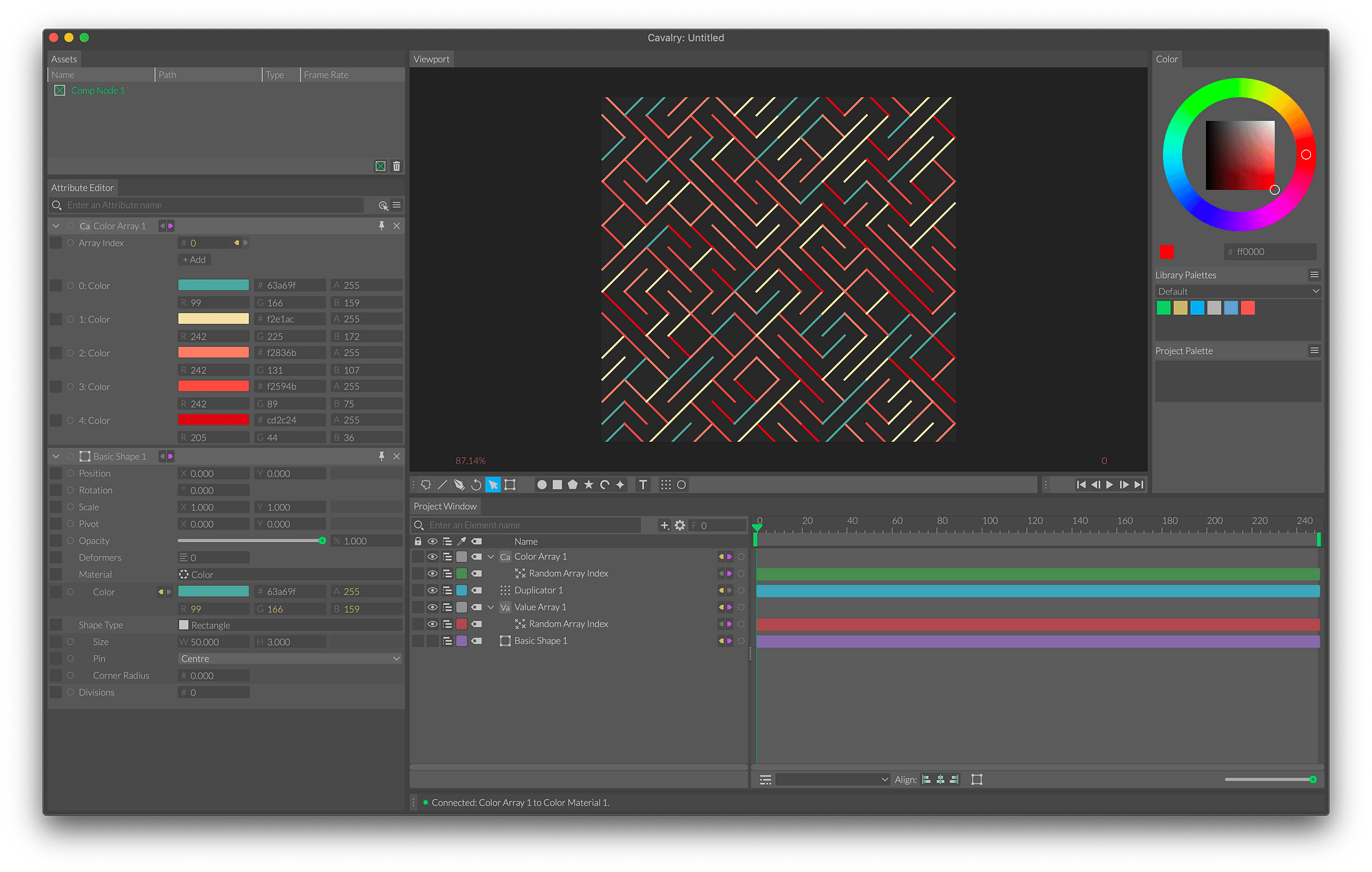 Cavalry animation software workspace demonstrating procedural workflow and transparent pricing model