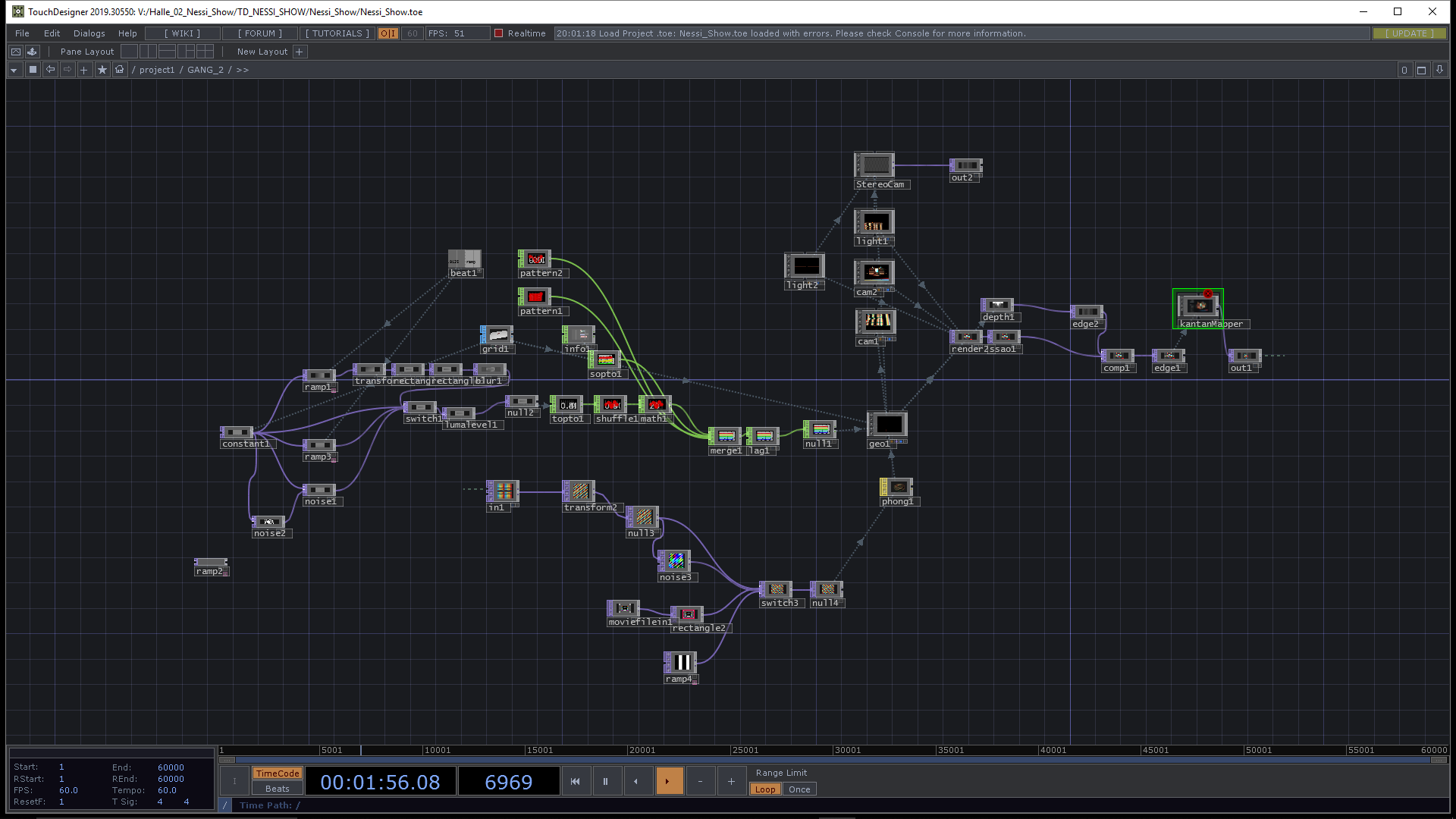 TouchDesigner node-based visual programming environment for real-time interactive media installations