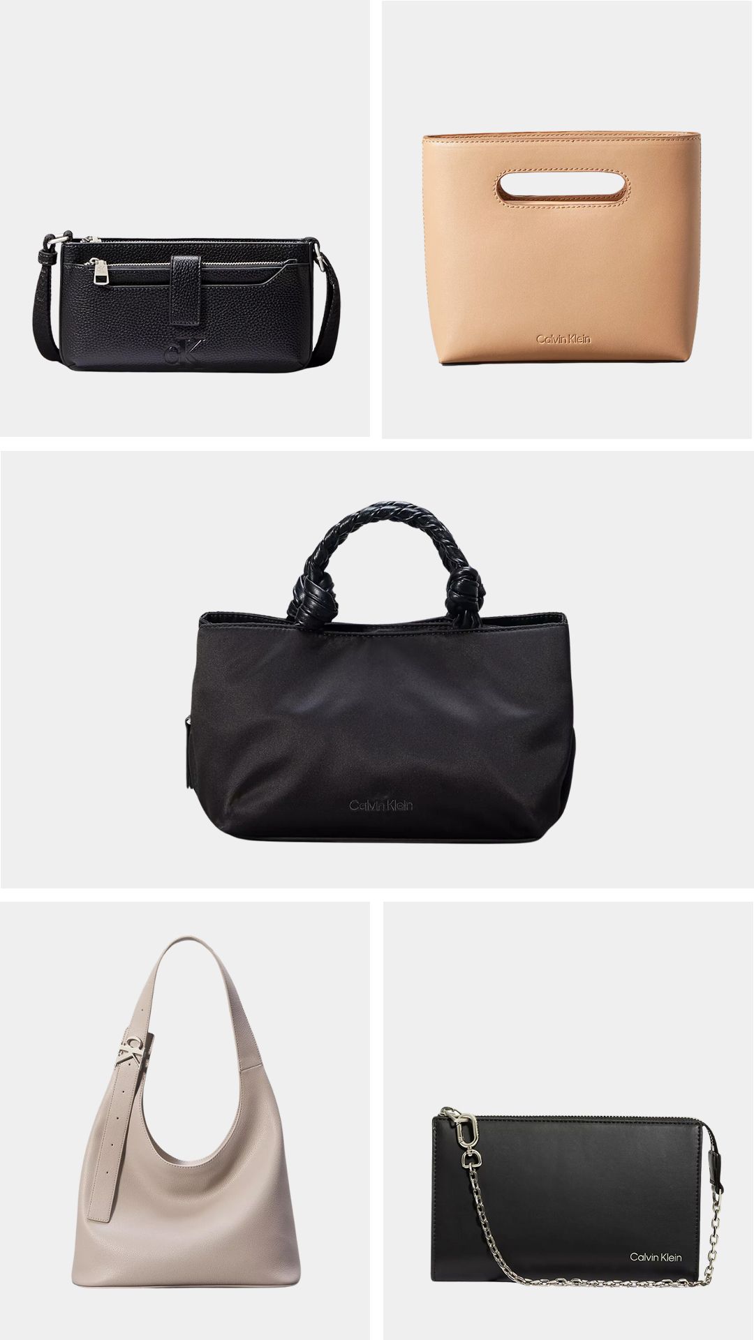 Calvin Klein minimalist black handbag showcasing timeless quality basics design